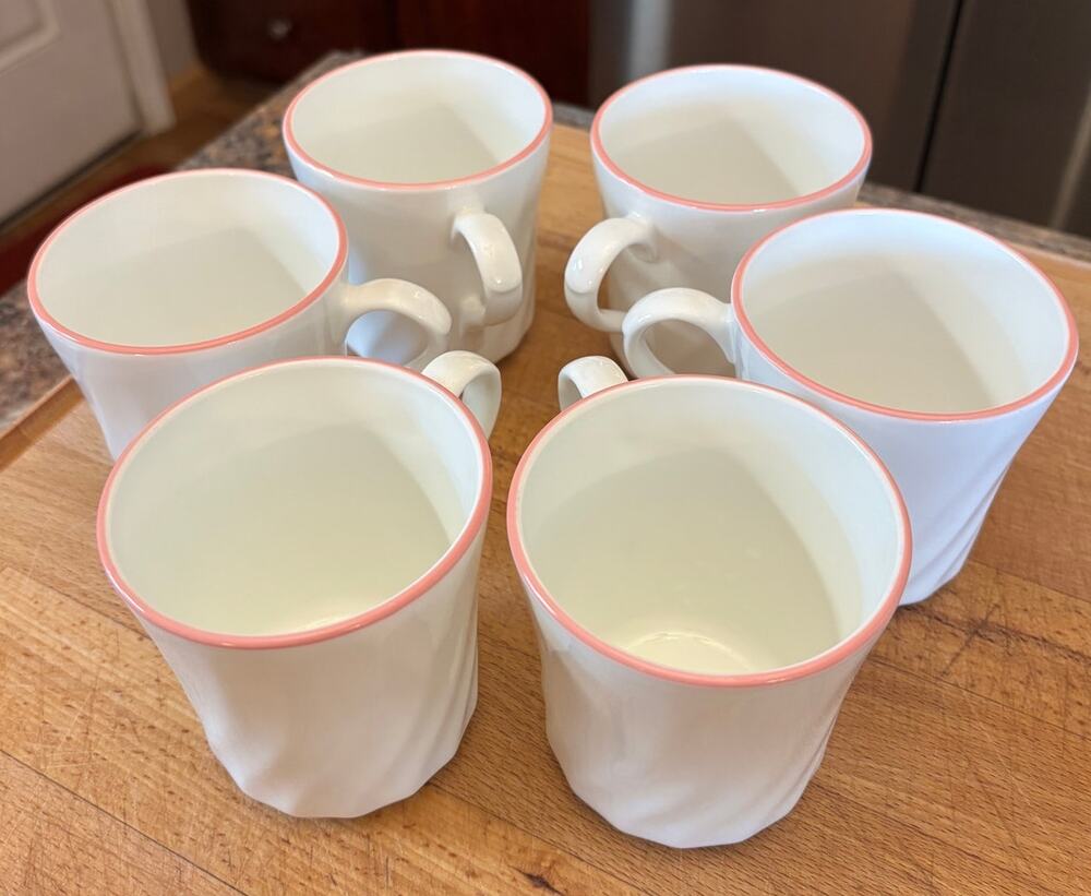 Vintage Corning Corelle Pink Trio Mugs Set of 6 Discontinued 1990s Excellent